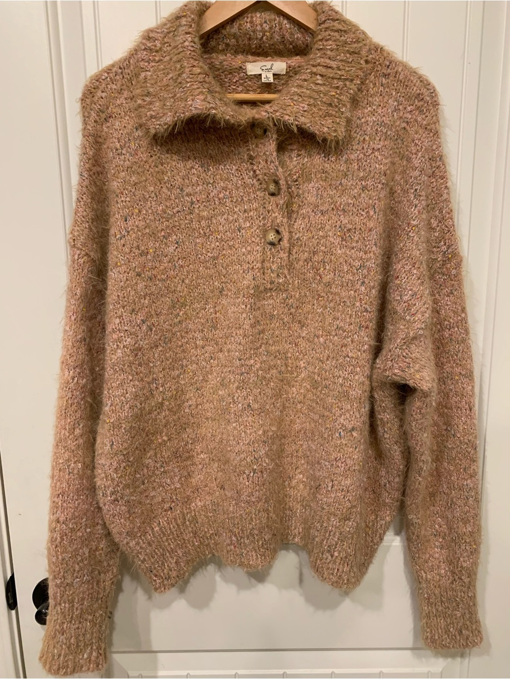 Easel Los Angeles textured fuzzy knit Henley-style sweater